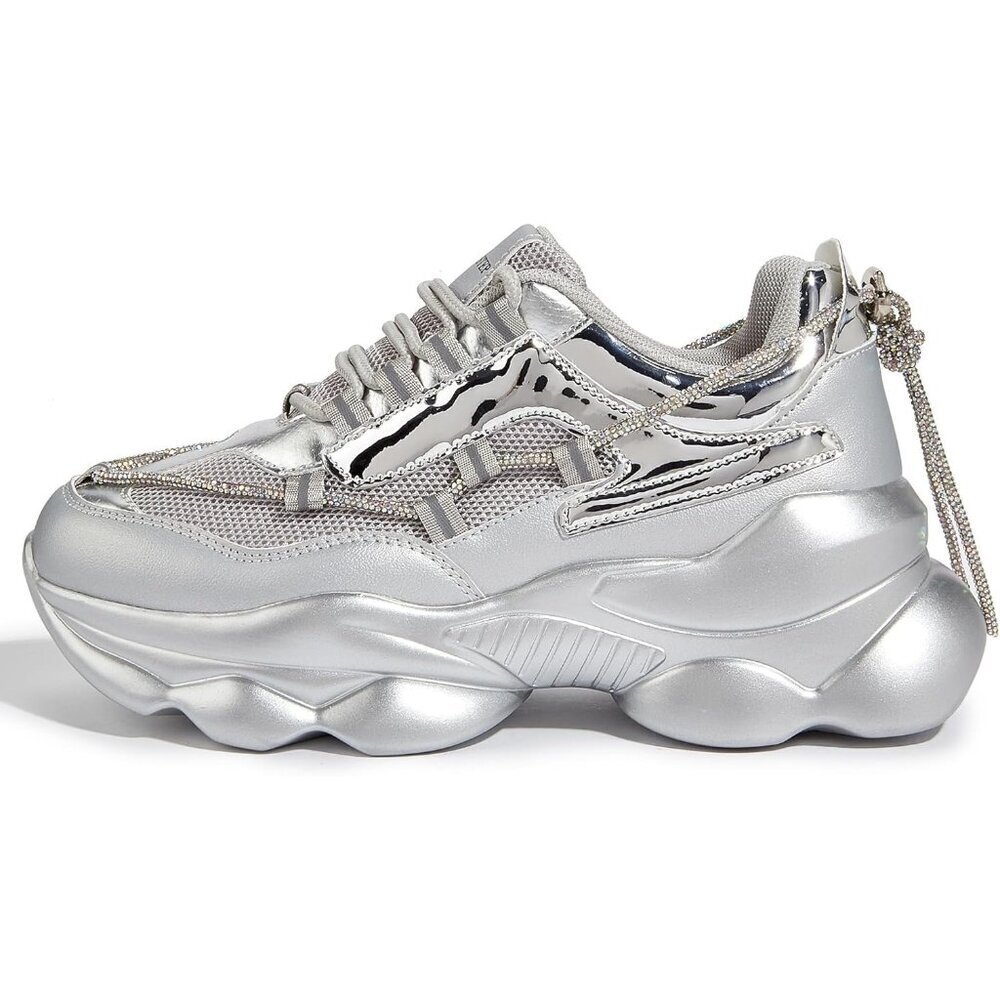 Women's 90s Chunky Sneakers Rope Platform Casual Thick Rave Walking Shoes Silver